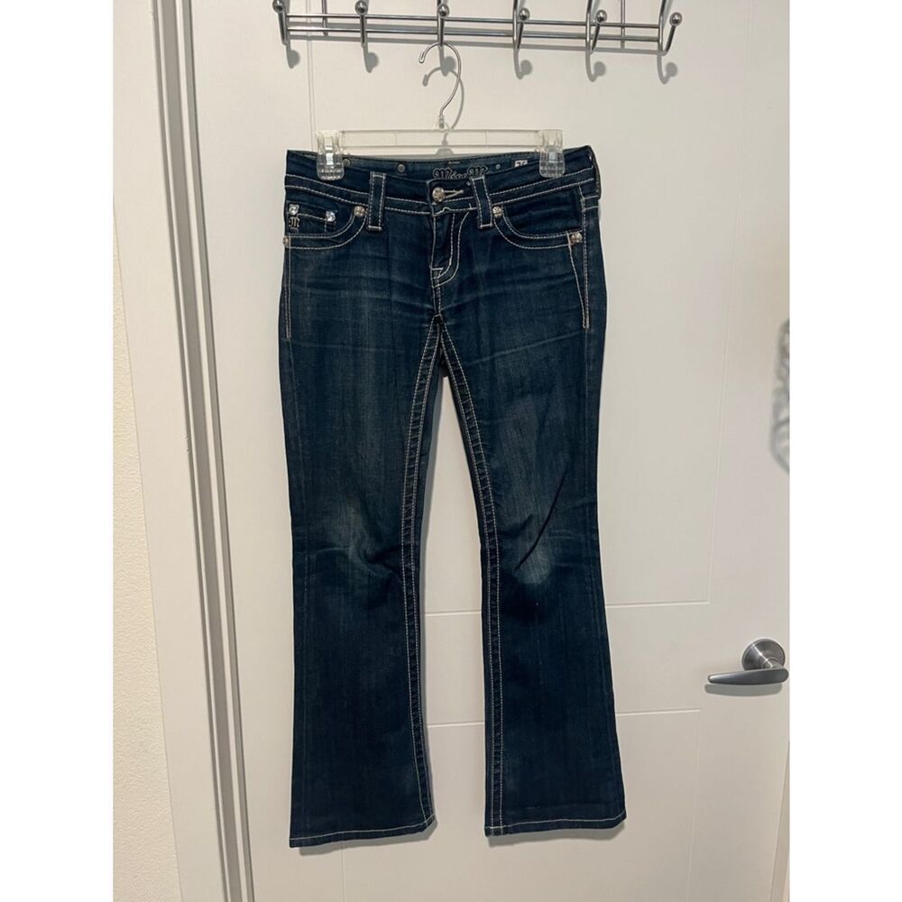 Miss Me Blue Embellished Beaded Factory Distressed Boot Jeans Western Rodeo